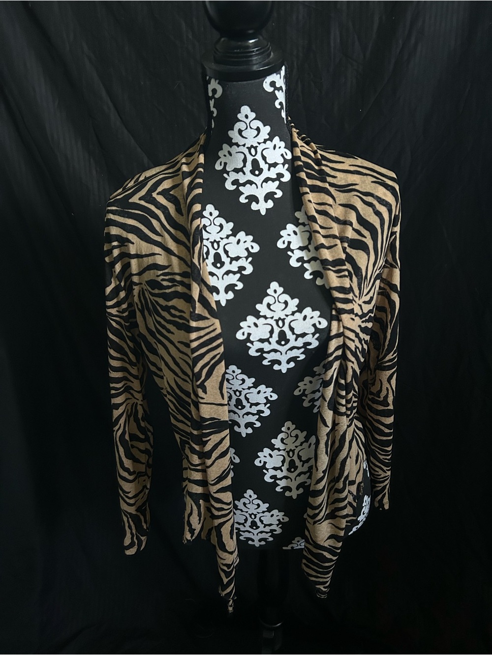 Women's Animal Print Open-Front Cardigan Sweater - Beige Black